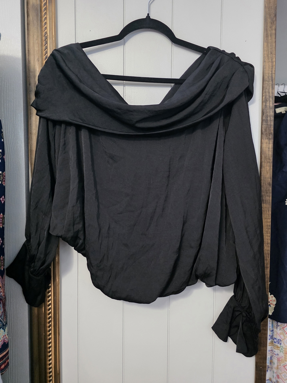 Free People Black Draped Off-Shoulder Blouse